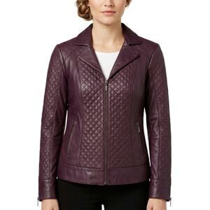 Bradley Bayou Quilted Leather Moto Jacket Plum XS NWT QVC